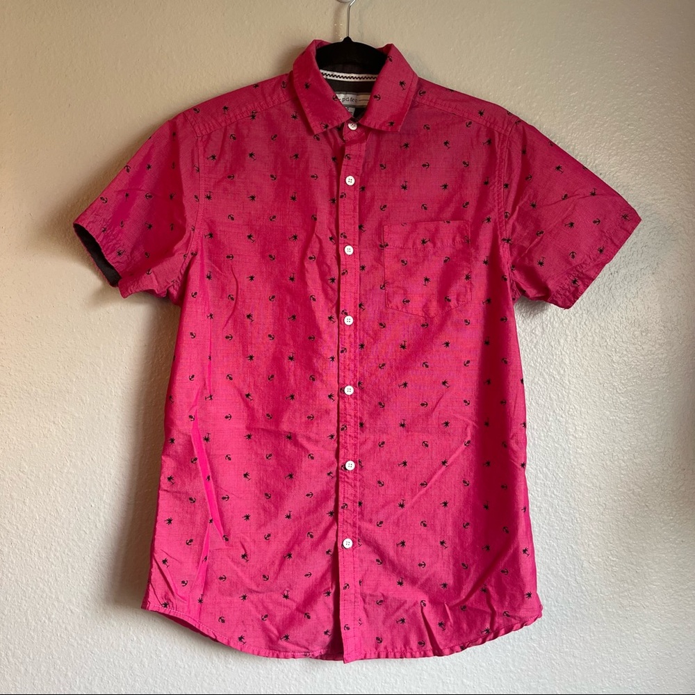 PD&C Mens Pink & Black Anchor & Palm Tree Short Sleeve Button Down